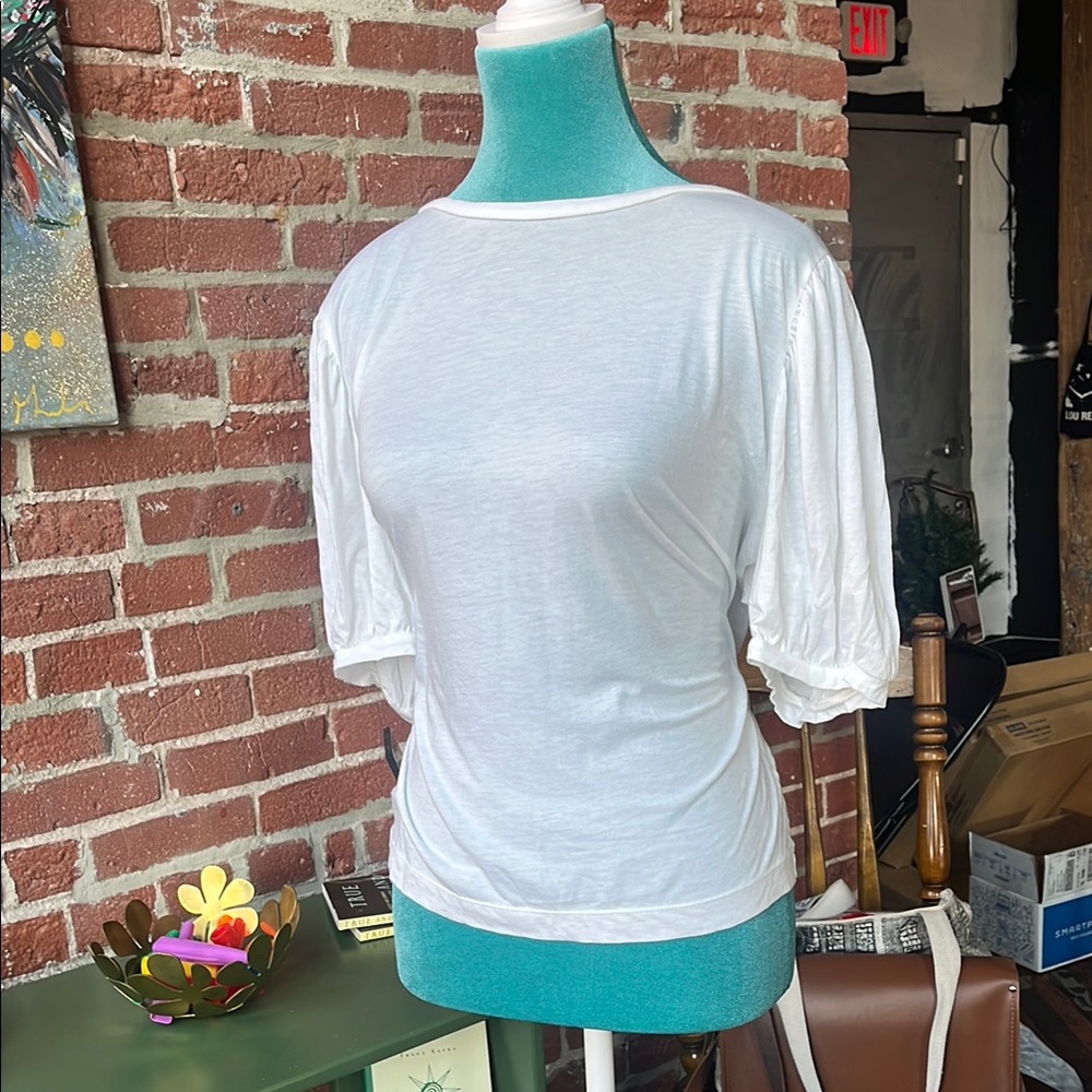 White Women's Top with puffy 3/4 sleeves